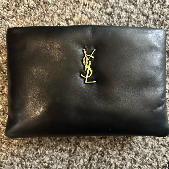 Yves Saint Laurent Black Clutch with Gold Logo - Picture 1 of 8